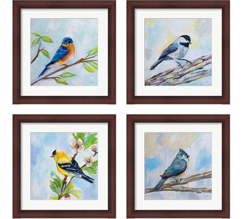 Birds on Blue 4 Piece Framed Art Print Set by Jeanette Vertentes