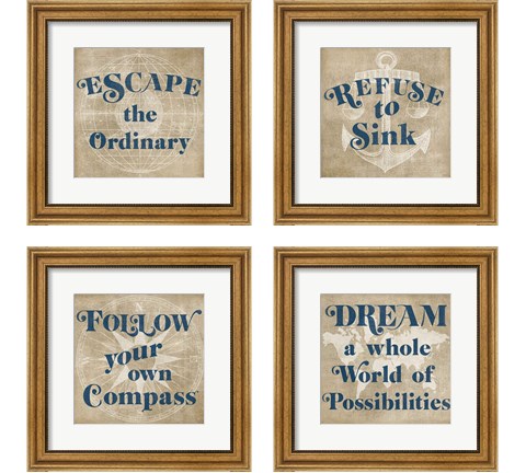 Burlap World Map 4 Piece Framed Art Print Set by Sue Schlabach