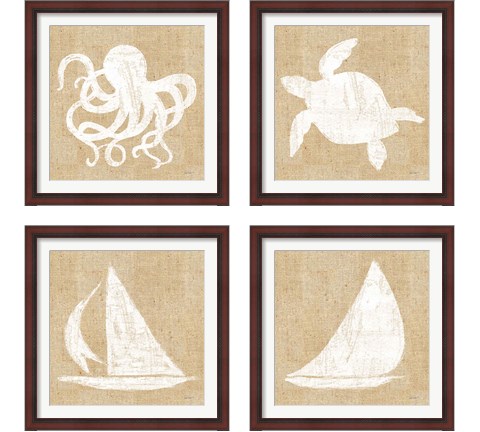 Driftwood Coast White Burlap 4 Piece Framed Art Print Set by Sue Schlabach