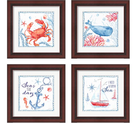 Nautical Sea Life 4 Piece Framed Art Print Set by Cynthia Coulter