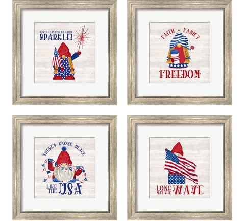 Patriotic Gnomes 4 Piece Framed Art Print Set by Tara Reed