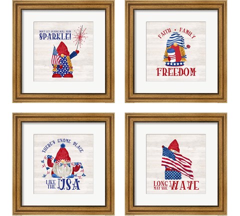 Patriotic Gnomes 4 Piece Framed Art Print Set by Tara Reed