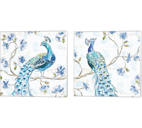 Peacock AllegoryWhite 2 Piece Canvas Print Set by Daphne Brissonnet