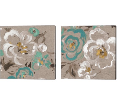 Brushed Petals Teal 2 Piece Canvas Print Set by Pela