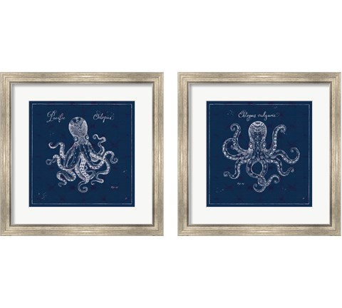 Underwater Life Navy 2 Piece Framed Art Print Set by Daphne Brissonnet