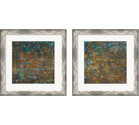 Blue and Bronze Dots 2 Piece Framed Art Print Set by Danhui Nai