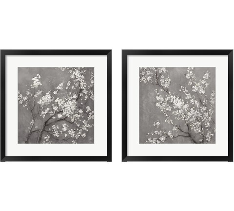 White Cherry Blossoms on Grey 2 Piece Framed Art Print Set by Danhui Nai