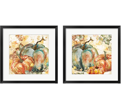 Watercolor Harvest Teal and Orange Pumpkins 2 Piece Framed Art Print Set by Tre Sorelle Studios