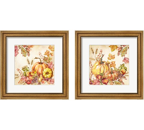 Watercolor Harvest Pumpkins 2 Piece Framed Art Print Set by Tre Sorelle Studios