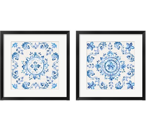 Artisan Medallions White/Blue 2 Piece Framed Art Print Set by Tre Sorelle Studios