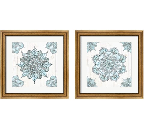 Mandala Morning Blue and Gray 2 Piece Framed Art Print Set by Anne Tavoletti