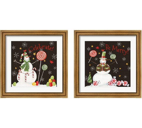 Sweet Snowmen Black 2 Piece Framed Art Print Set by Anne Tavoletti