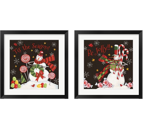 Sweet Snowmen Black 2 Piece Framed Art Print Set by Anne Tavoletti