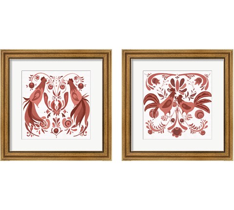 Americana Roosters Red 2 Piece Framed Art Print Set by Wild Apple Portfolio