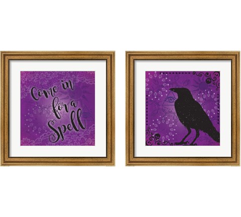 Purple Halloween 2 Piece Framed Art Print Set by ND Art & Design