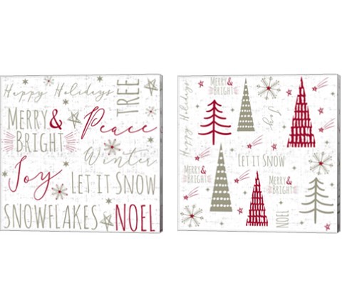 Let It Snow Red 2 Piece Canvas Print Set by ND Art & Design