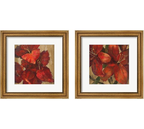 Vivid Red Flower on Gold 2 Piece Framed Art Print Set by Silvia Vassileva