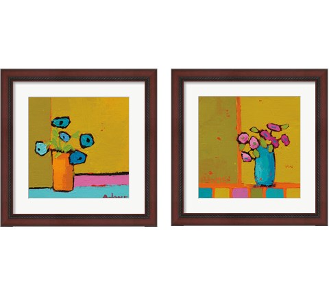 Orange & Turquiose Vases 2 Piece Framed Art Print Set by Phyllis Adams