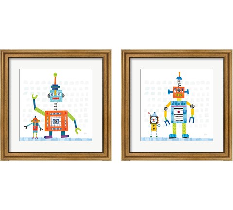 Robot Party on Square Toys 2 Piece Framed Art Print Set by Melissa Averinos