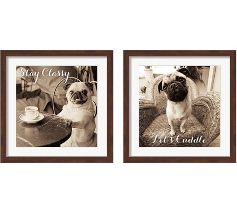 Cafe Pugs 2 Piece Framed Art Print Set by Jim Dratfield