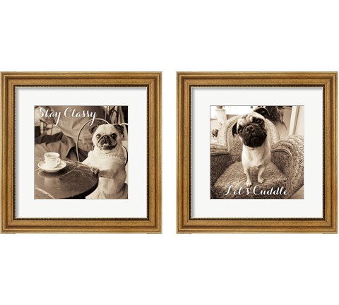 Cafe Pugs 2 Piece Framed Art Print Set by Jim Dratfield