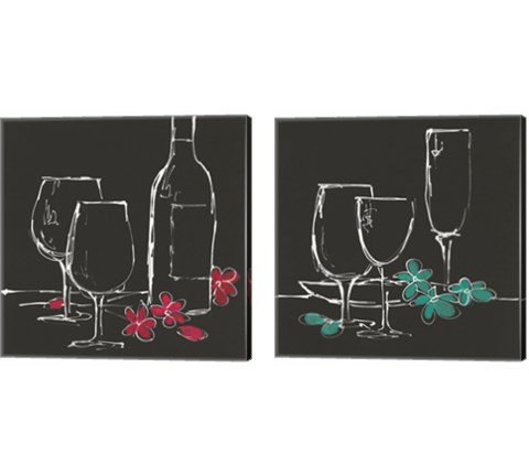 Wine Glasses on Black 2 Piece Canvas Print Set by Chris Paschke