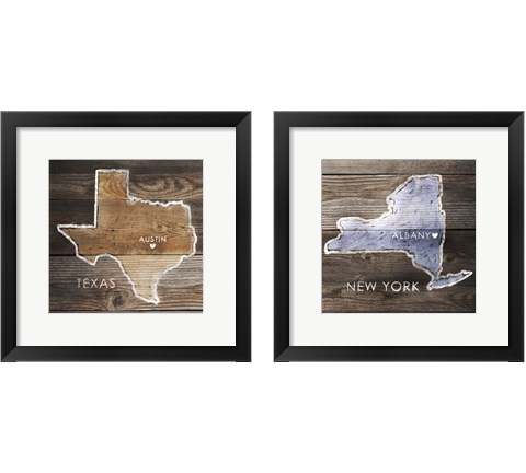 US State Rustic Maps 2 Piece Framed Art Print Set by PI Galerie