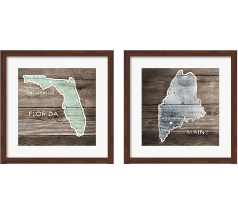 US State Rustic Maps 2 Piece Framed Art Print Set by PI Galerie