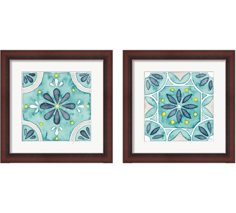 Garden Getaway Tile Teal 2 Piece Framed Art Print Set by Laura Marshall