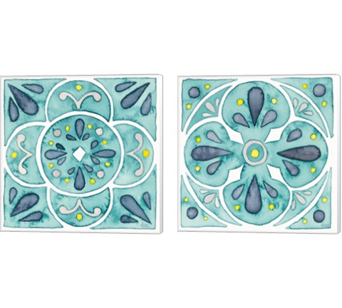 Garden Getaway Tile Teal 2 Piece Canvas Print Set by Laura Marshall