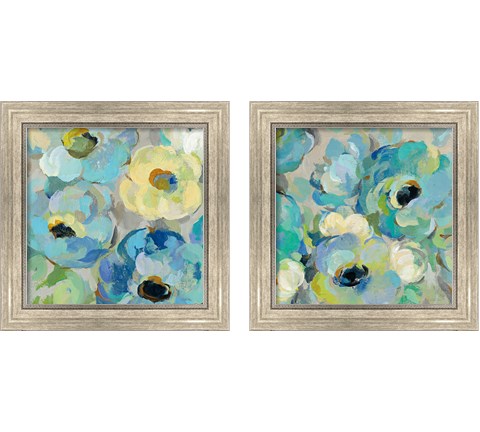 Fresh Teal Flowers 2 Piece Framed Art Print Set by Silvia Vassileva