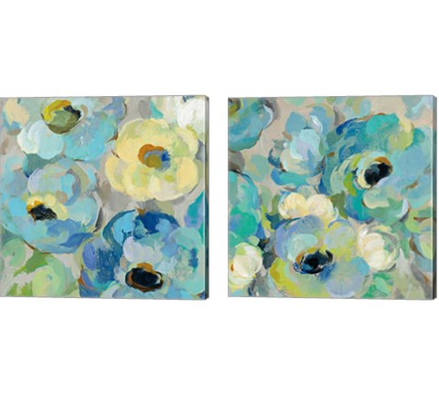 Fresh Teal Flowers 2 Piece Canvas Print Set by Silvia Vassileva