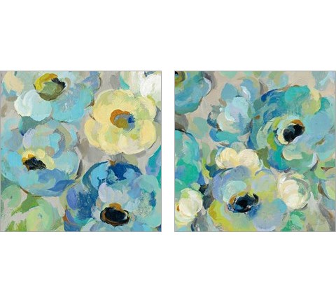 Fresh Teal Flowers 2 Piece Art Print Set by Silvia Vassileva