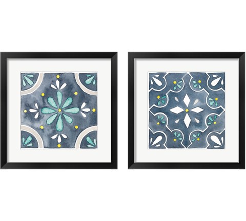 Garden Getaway Tile Blue 2 Piece Framed Art Print Set by Laura Marshall