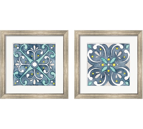 Garden Getaway Tile Blue 2 Piece Framed Art Print Set by Laura Marshall