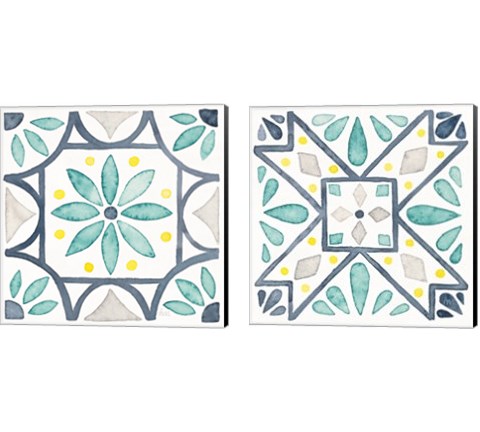 Garden Getaway Tile White 2 Piece Canvas Print Set by Laura Marshall