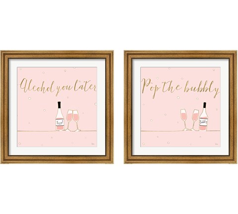 Underlined Bubbly Pink 2 Piece Framed Art Print Set by Veronique Charron