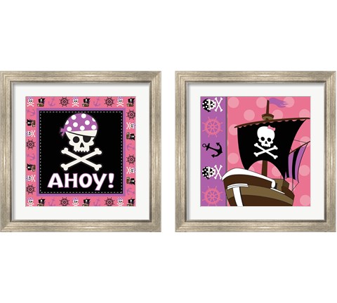 Ahoy Pirate Girl 2 Piece Framed Art Print Set by ND Art & Design