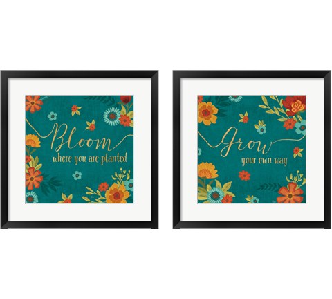 Flourish Teal 2 Piece Framed Art Print Set by Veronique Charron