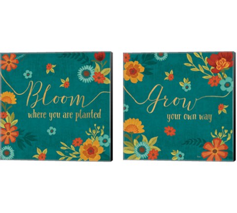 Flourish Teal 2 Piece Canvas Print Set by Veronique Charron