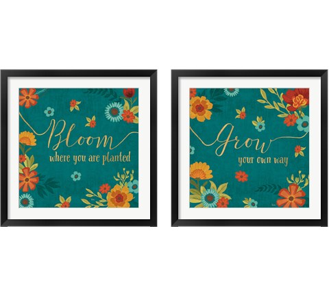 Flourish Teal 2 Piece Framed Art Print Set by Veronique Charron