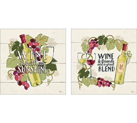 Wine and Friends 2 Piece Art Print Set by Janelle Penner