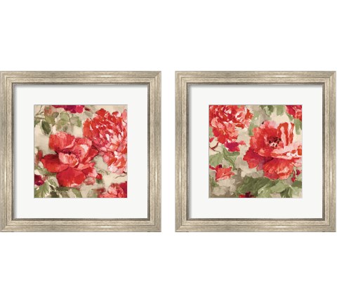 Red Modern Peonies 2 Piece Framed Art Print Set by Lanie Loreth