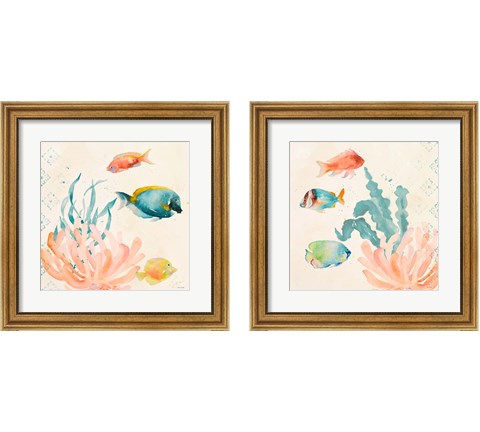 Tropical Teal Coral Medley 2 Piece Framed Art Print Set by Lanie Loreth