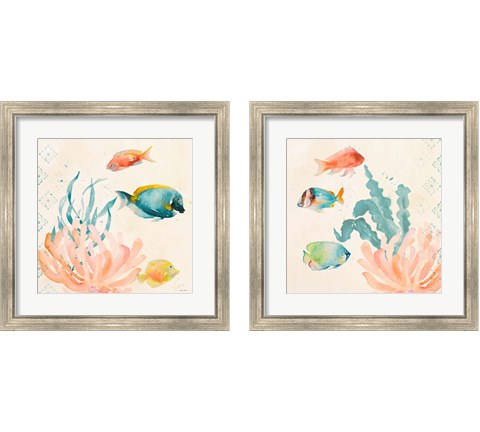 Tropical Teal Coral Medley 2 Piece Framed Art Print Set by Lanie Loreth