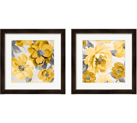 Yellow and Gray Floral Delicate 2 Piece Framed Art Print Set by Lanie Loreth