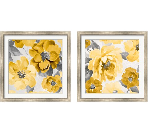 Yellow and Gray Floral Delicate 2 Piece Framed Art Print Set by Lanie Loreth