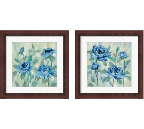 Brushy Blue Flowers  2 Piece Framed Art Print Set by Silvia Vassileva