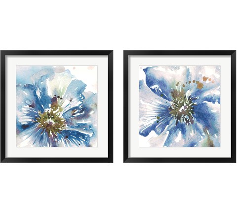 Blue Watercolor Poppy Close Up 2 Piece Framed Art Print Set by Tre Sorelle Studios