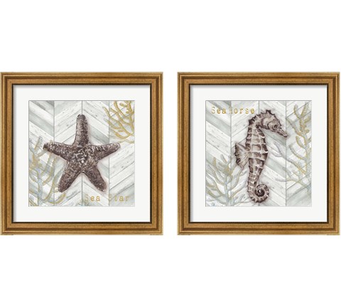 Gray Gold Chevron Sea Life 2 Piece Framed Art Print Set by Tre Sorelle Studios